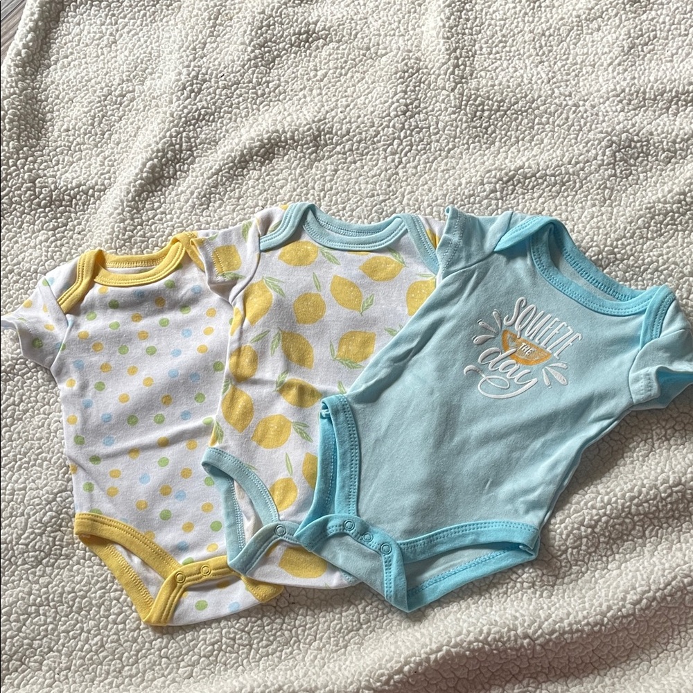 Kidgets Blue and Yellow Baby Bodysuit Trio